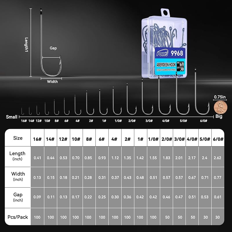 Aberdeen Fishing Hooks 30/50/100pc, Black Nickel #2/0 50pc - POHU Crappie Hooks