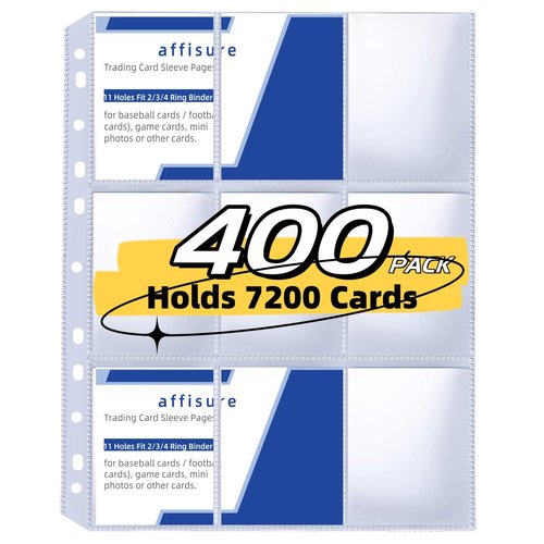 400 Pack 9 Pocket Trading Card Binder Pages, Holds 7200 Cards, Thickened Binder Sleeves, 3 Ring 9 Pocket Sheets for Sports Cards, Coupons Cards