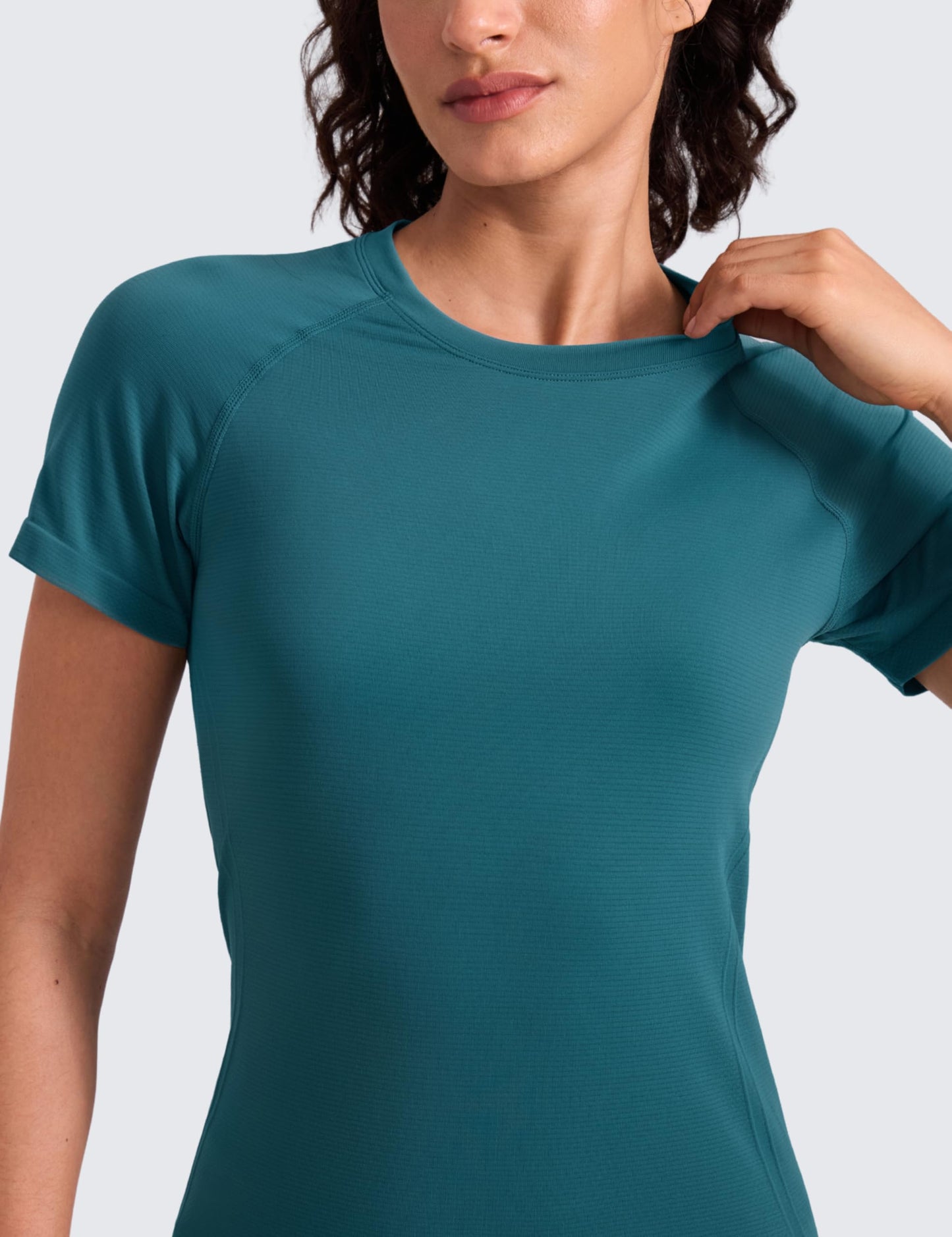 CRZ YOGA Seamless Workout Tops for Women Hip Length - Athletic Running Gym Yoga Short Sleeve Shirts Breathable Crewneck Tees Green Jade XX-Small