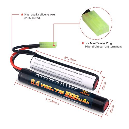 melasta 2 Pack 8.4V 1600mAh Butterfly Nunchuck NIMH Battery Pack Compatible with Mini Tamiya Connector Airsoft Guns
