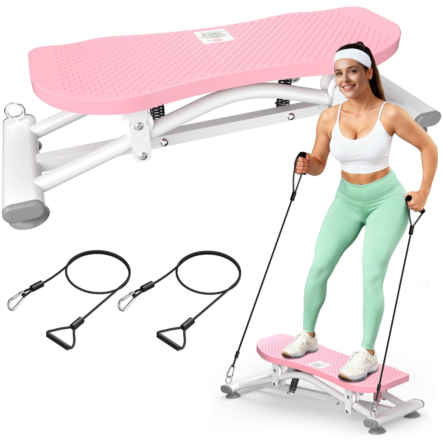 RoyalRcmtx Balance Board for Adults, Rocking Stepper with Resistance Bands, 300LBS Portable Wobble Board, Quiet Side to Side Ski Simulator Trainer Exercise Machine for Home Gym Core Workout