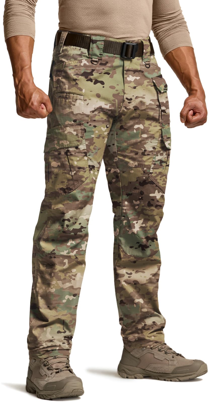CQR Men's Tactical Pants, Water Resistant Ripstop Cargo Pants, Lightweight EDC Work Hiking Pants, Outdoor Apparel, Duratex Mag Pocket Utility Camo, 32W x 32L