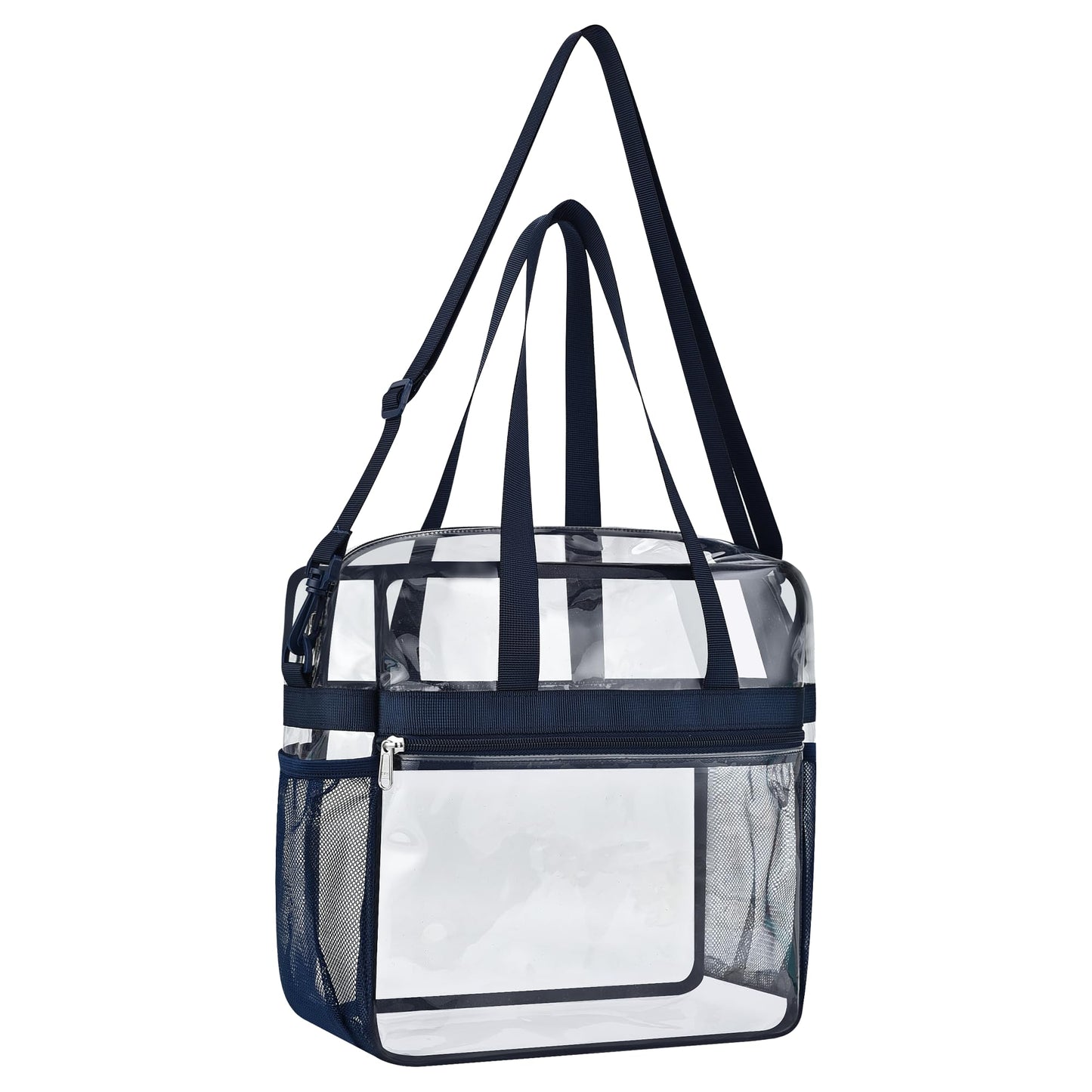 Paxiland Clear Bag for Stadium Events 12x6x12, Large Clear Tote Lunch Bag Stadium Approved with Reinforced Shoulder Straps for Concert Outfits and Festival, Transparent Handbag for Men - Navy