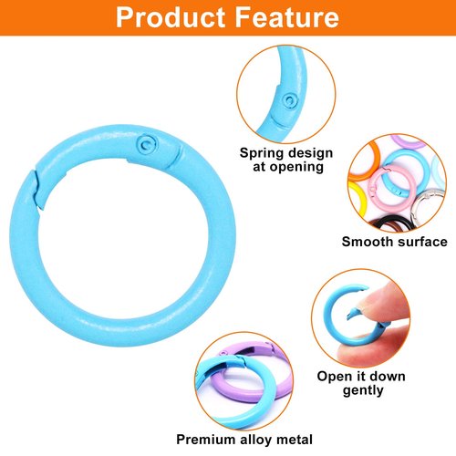 S SYDIEN 30 Pack 15 Colors Round Carabiner Clip, 24mm Trigger Spring O Rings Metal, Keychain Rings DIY Accessories for Buckle, Handbag, Purse