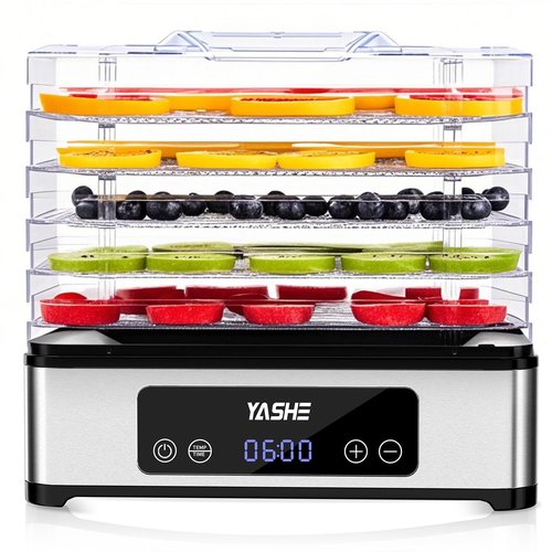 YASHE Food Dehydrator Machine, 5 Stainless Steel Trays Food Dryer, 48H Timer and Temperature Control, Recipes Book Included, 420W Dehydrators for Food and Jerky, Herbs, Meat, Fruit, Dog Treats