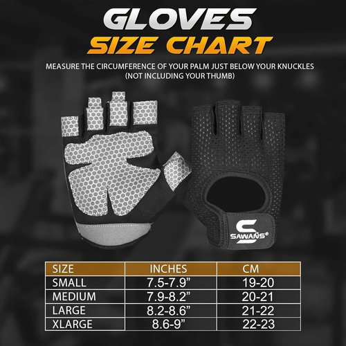 SAWANS Workout Gloves for Men and Women Weight Lifting Gloves Gym Fitness Exercise Cycling Pull ups Microfiber Lightweight Breathable Non-Slip Silicone Padded Palm Grip (Black, Medium)