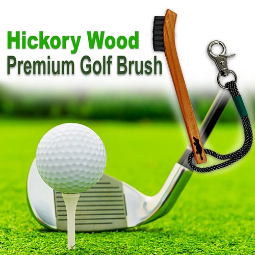 Platypus Golf Co. Hickory Wood Golf Club Brush & Non-Slip Groove Cleaner with Stiff Nylon Bristles, Paracord Rope & Stainless Steel Metal Clip, for Cleaning Grooves on Clubs, Fits Any Golfer's Bag