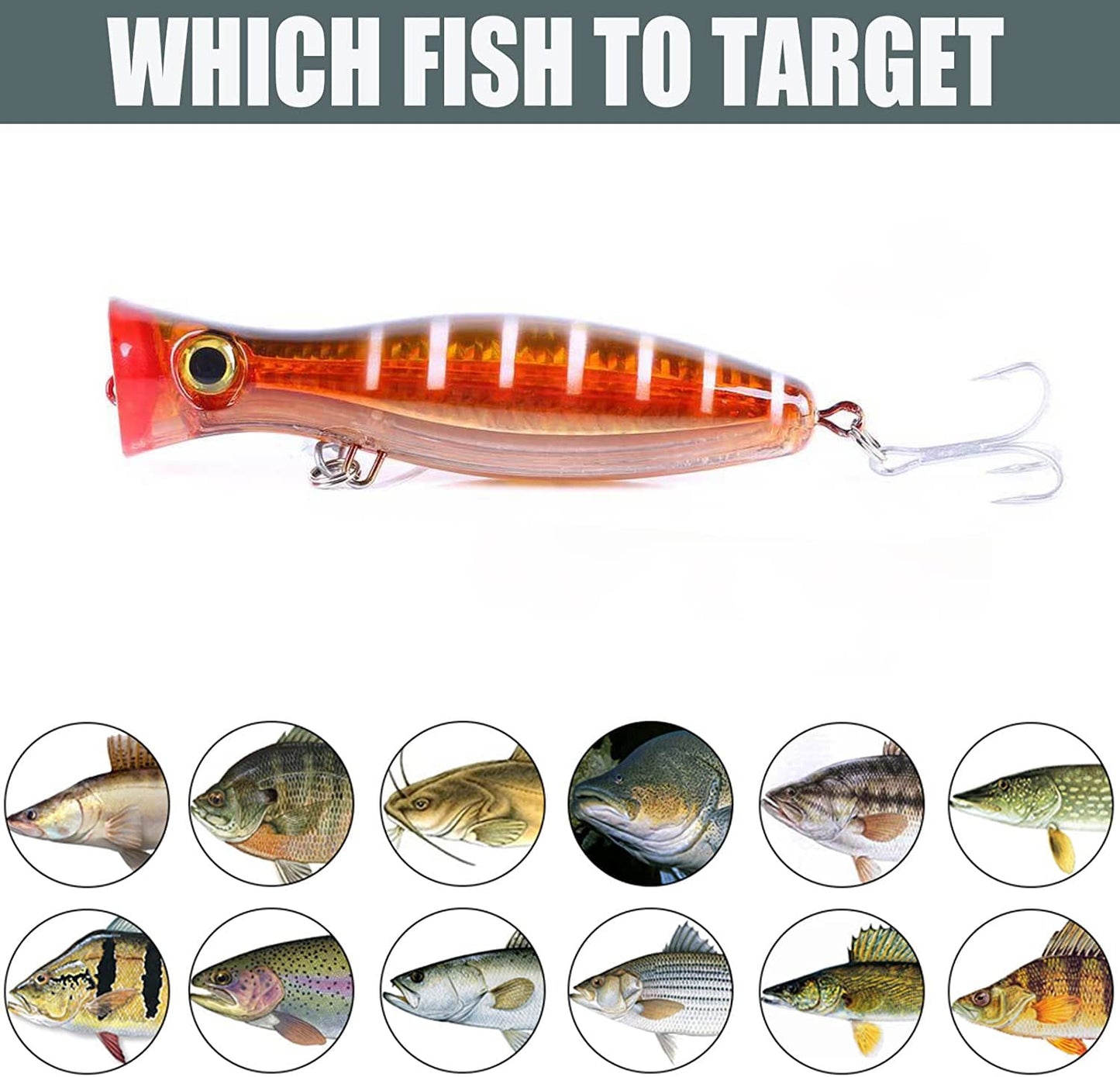 Popper Fishing Lure, JAZALIC Topwater Popper Lures 3D Eyes Fishing Accessories for Saltwater Surface Casting and Freshwater Surface Fishing, Gt Tuna Kingfish Large Predator Fish (red)