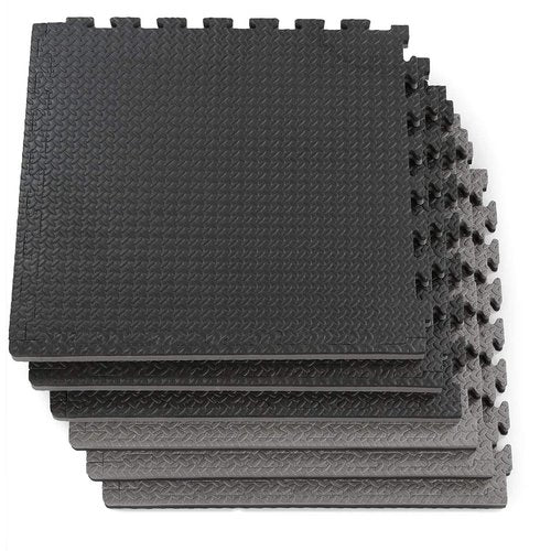 Xspec 1" Extra Thick 48 sq ft Reversible EVA Gym Foam Floor Mat Tiles (24" x 24"), Steel Pattern, 12 pcs, Black & Grey