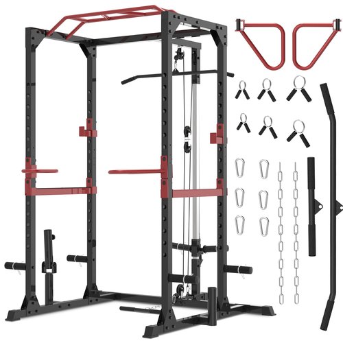 Fitness Reality XLT Squat Rack with LAT Pulldown, Landmine, Weight Horn Attachments , Barbell Holder