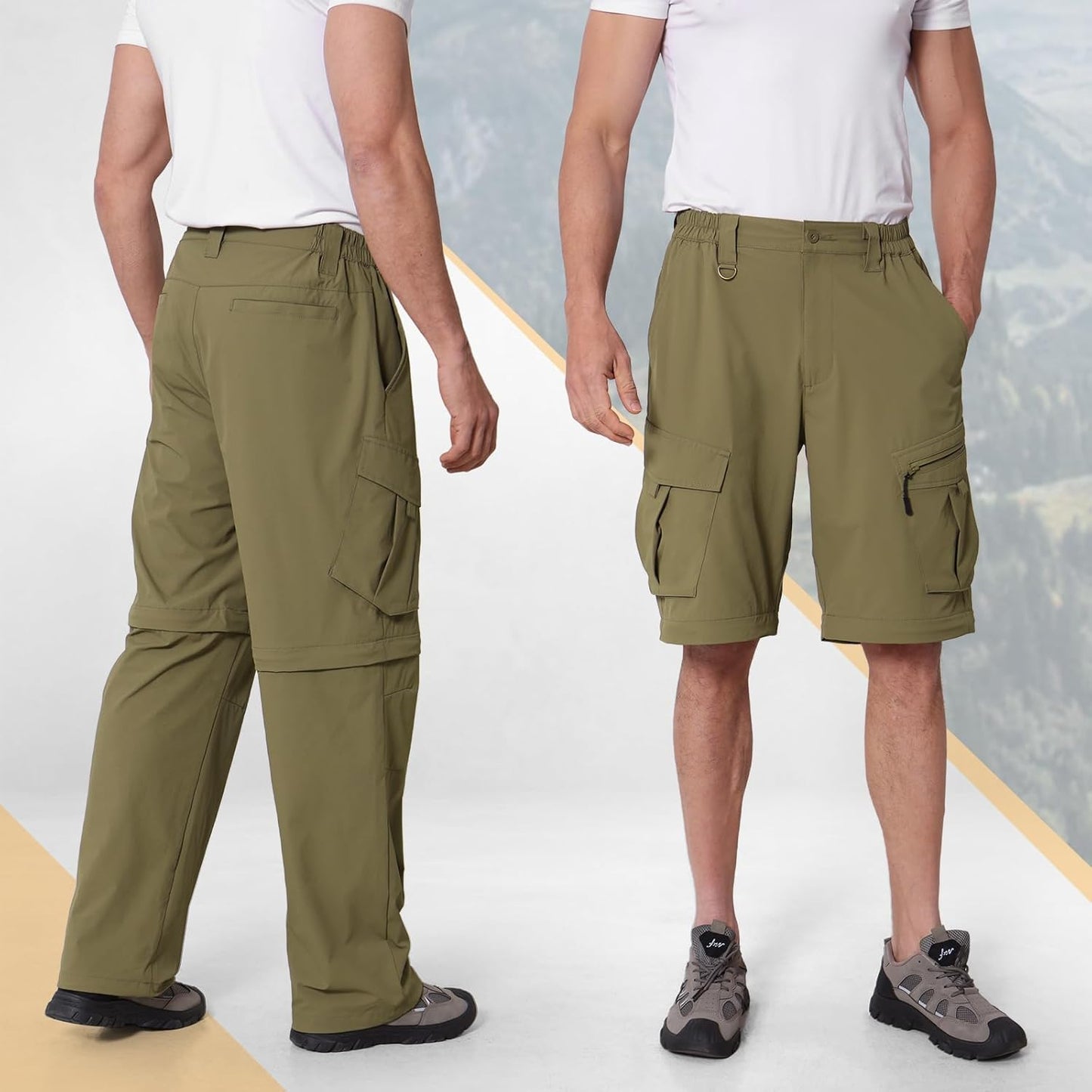 IGOLUMON Mens Hiking Pants Convertible Quick Dry Cargo Pants Water Resistant Lightweight Zip Off Outdoor Pants with 6 Pockets
