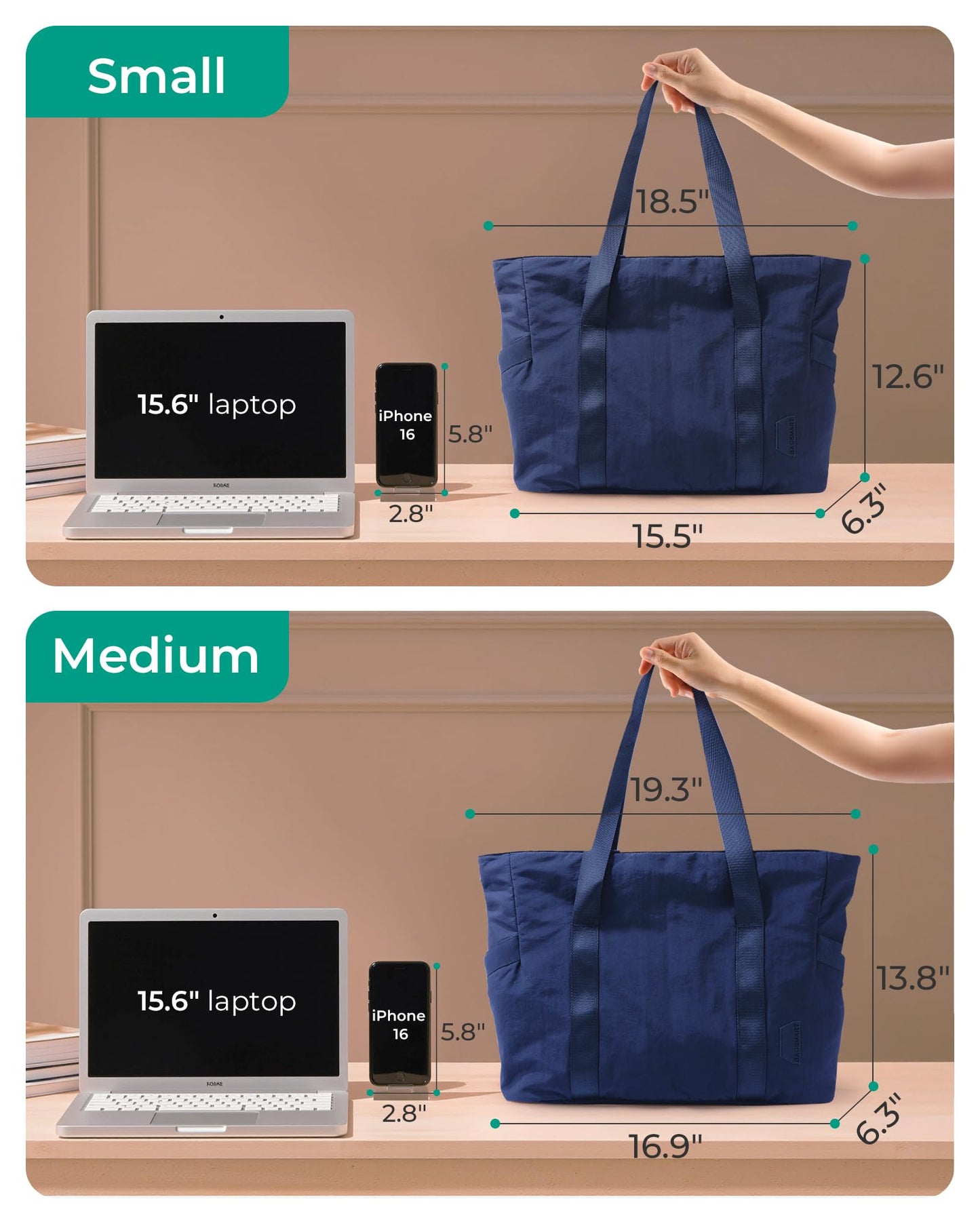 BAGSMART Tote Bag for Women with Zipper, Gym Tote with Compartments, Laptop Work Tote Nurse Dance Yoga Bag for Sport, Travel