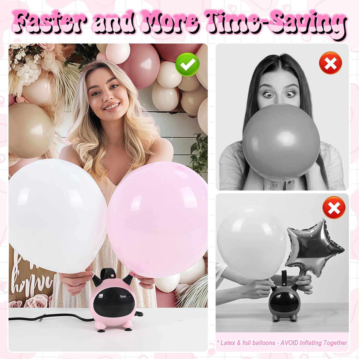 Togvu Small Balloon Pump, Portable Air Pump Machine for Balloons with Dual Nozzles, 110V 600W Electric Balloon Blower Pumping for Latex Garland Arch and Foil Balloons - Pink