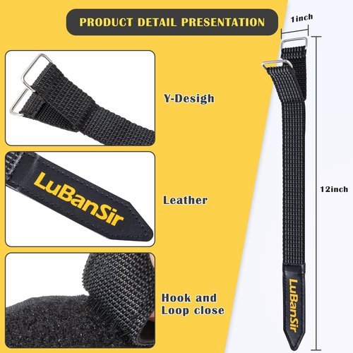 LuBanSir Shovel Mount for Roof Rack, 12 Inches Adjustable Hook and Loop Mount Holder Straps for Cars Trucks Tractors Trailers (4 Pack)