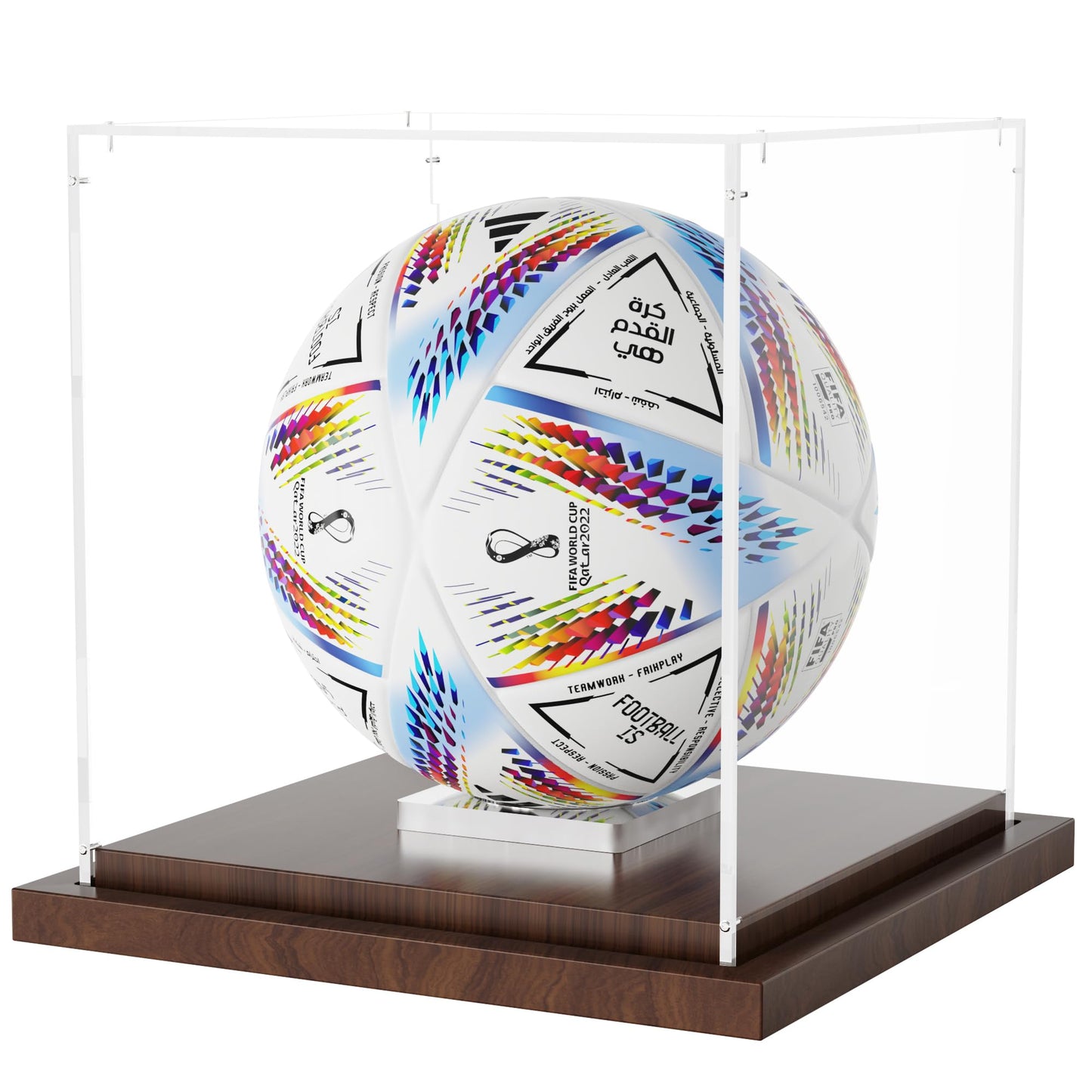 VGMiu Soccer Ball Display Case with Wood Base, Clear Acrylic Display Case Soccer Box with Removable Built-in Ball Holder for Autographed Balls, Sports Collectibles, Memorabilia Displays