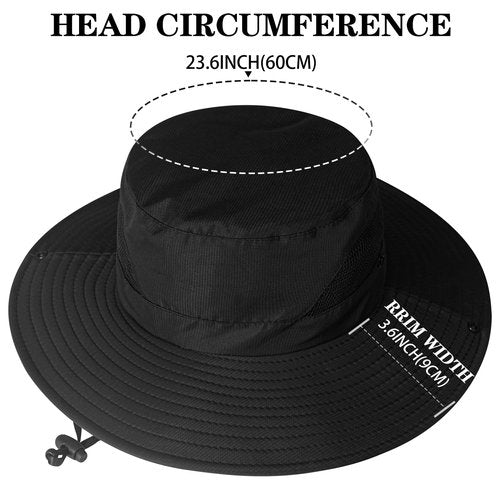 ZOORON Sun Hats for Men Women, Fishing Bucket Hats, Wide Brim UV Protection Waterproof Breathable Boonie Hats (1Pack-Black)
