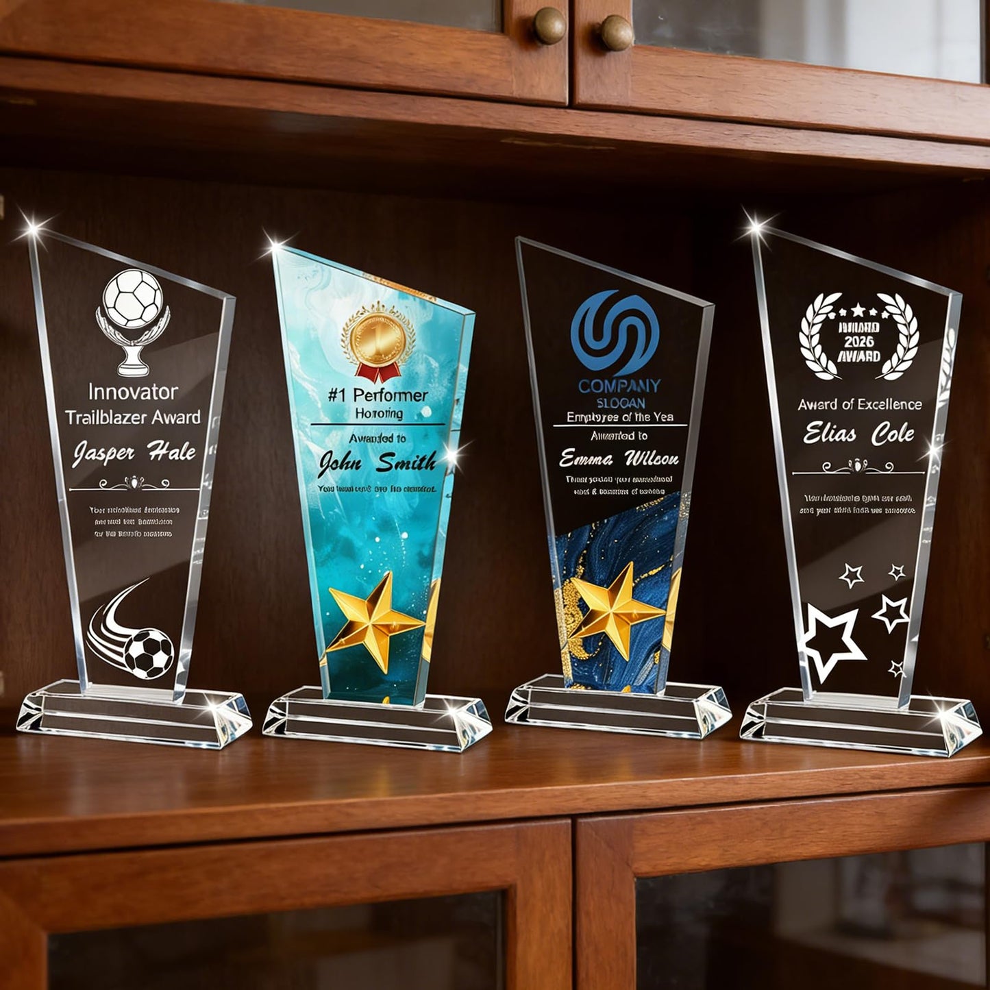 Xihedfd Personalized Crystal Trophy Trophy Award with Text Logo Photo for Employee Appreciation Team Sports Achievements Customized Office Decor Gifts for Men Women