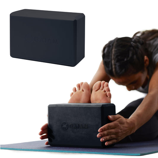Gaiam Yoga Block - Supportive Latex-Free EVA Foam Soft Non-Slip Surface for Yoga, Pilates, Meditation (Black), 1 EA