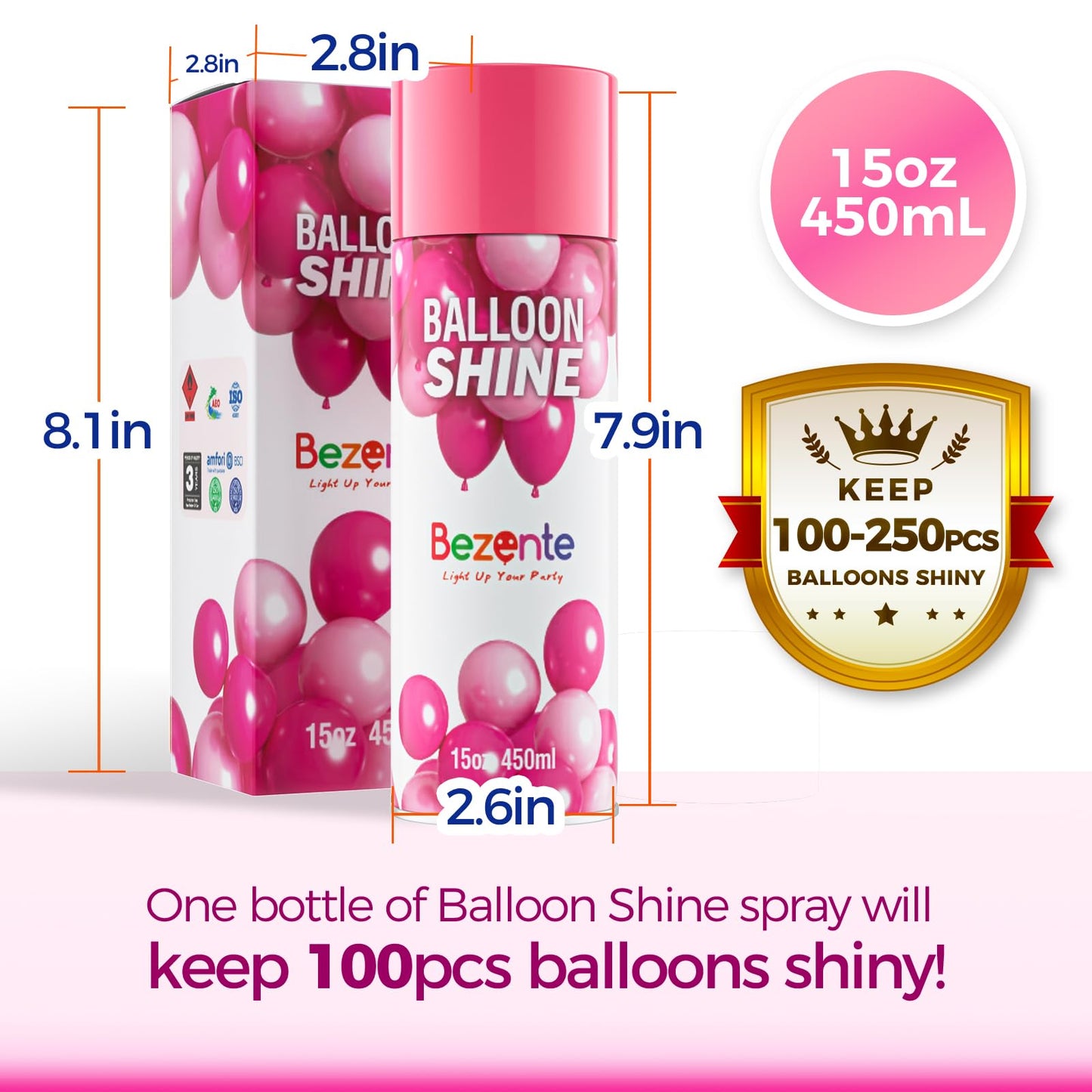 Bezente Balloon Shine Spray - 15 oz High Shine Balloon Spray, Waterproof, Long-Lasting Antioxidant, Odorless, Instant Shiny Effect for Party Balloons Decorations