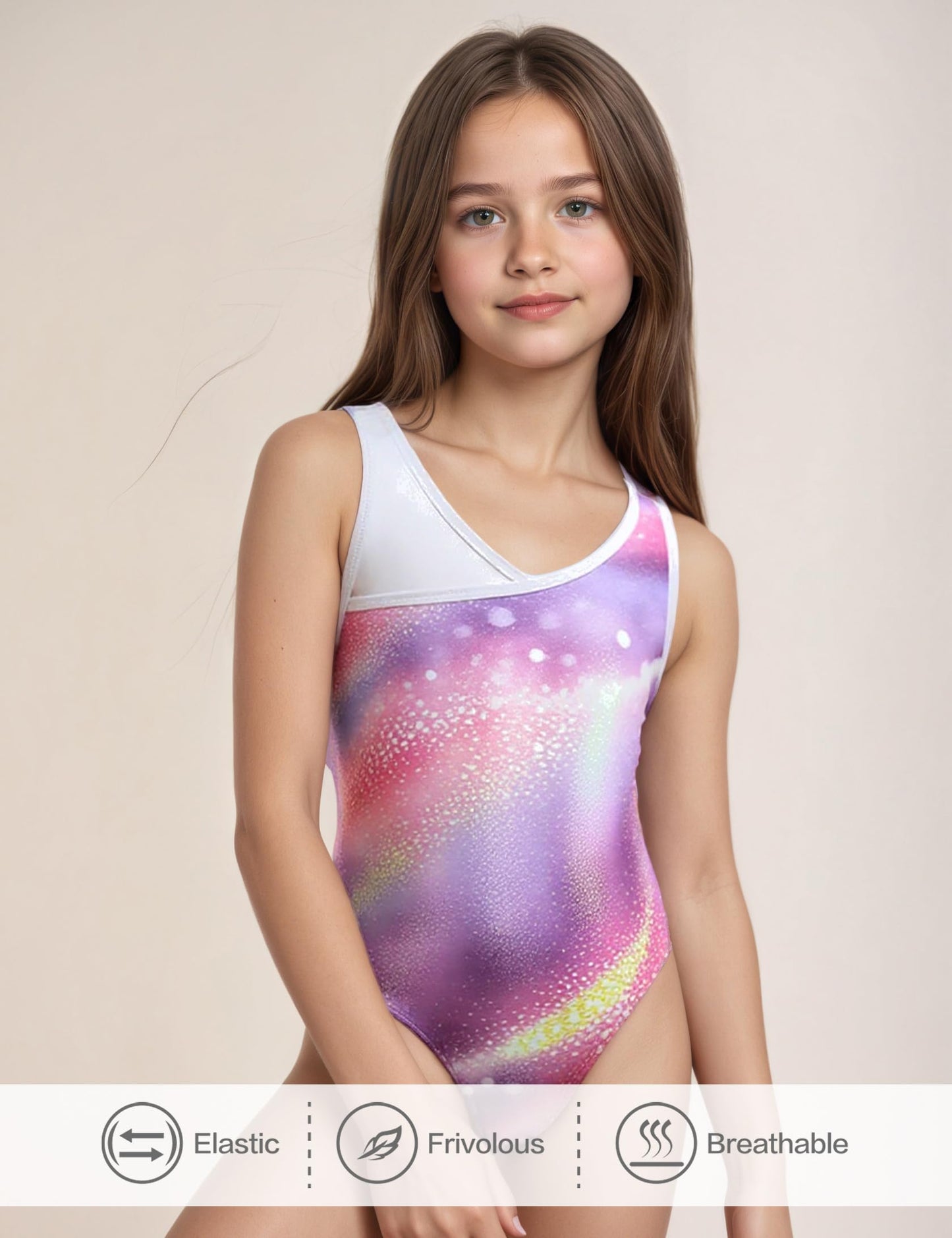 Tstiti Gymnastics Leotards for Girls 4-Piece Outfit with Storage Bag Scrunchie & Shorts Set for Toddler/Kids 3-12 Years Pink Purple 6-7 Years