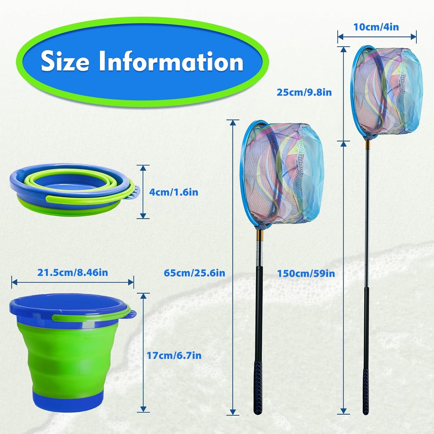 2PCS Kids Fishing Nets with Bucket - Telescoping Handle Retractable Landing Net Lightweight Aluminum Pole for Catch and Release Frog, Minnow, Butterfly, Crab, Beach and Creek Outdoor