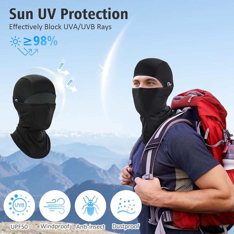 Cooling UV Balaclava Face Mask for Summer - Ice Silk Breathable Balaclava 98% UV Protection (2black)