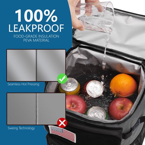 COOLREX COOLREX Large Backpack Cooler Black 36 Can Cooler Backpack with 2 Insulated Compartments Leak Proof Waterproof Travel Backpack, Camping Beach Picnic Lunch Thermal Bag for Women and Men