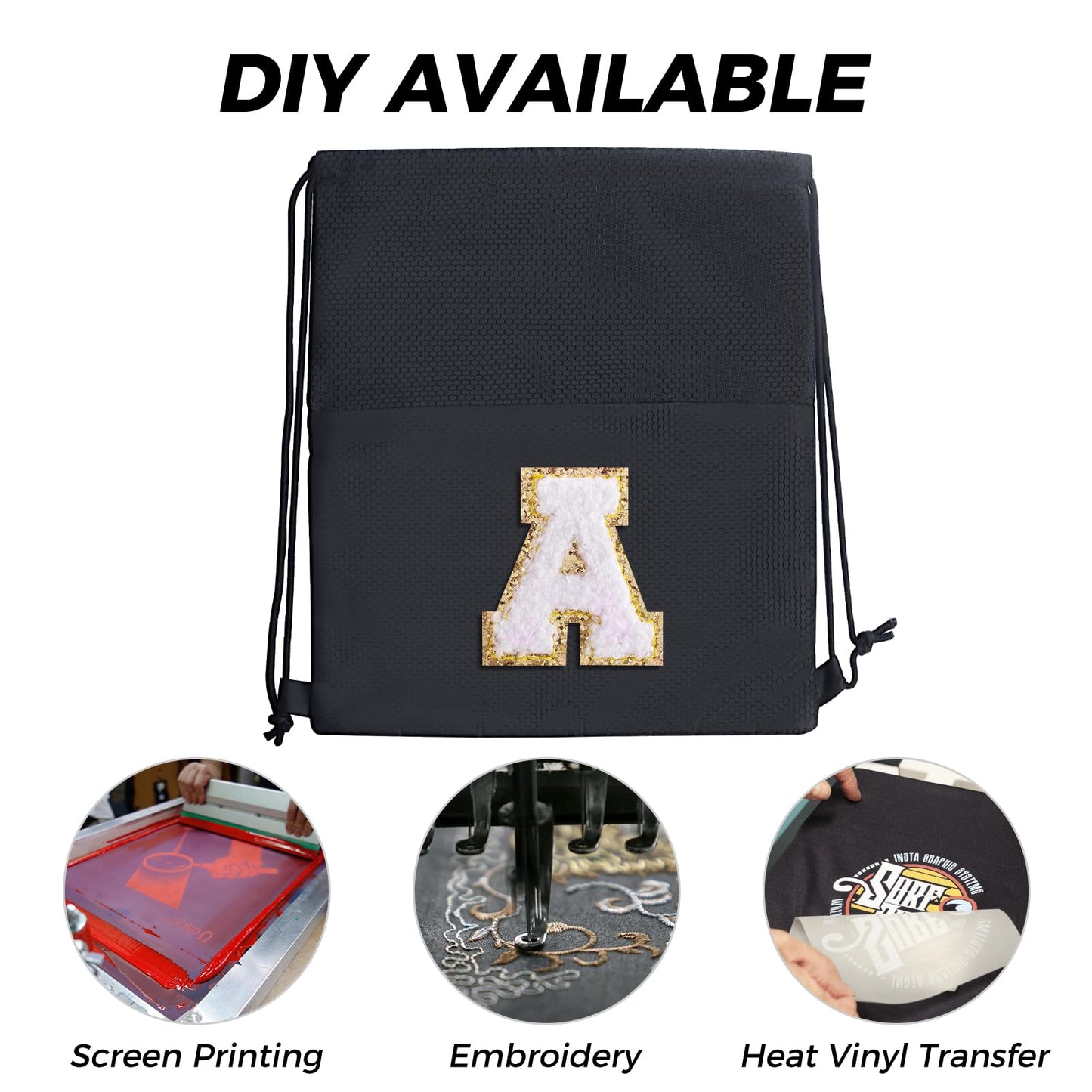 Moyad Drawstring Backpack Gym Bag for Men & Women, Lightweight Swim Bag with Front Zipper Pocket for Sports, Beach, Travel, Yoga, Soccer, Basketball - Honeycomb Black