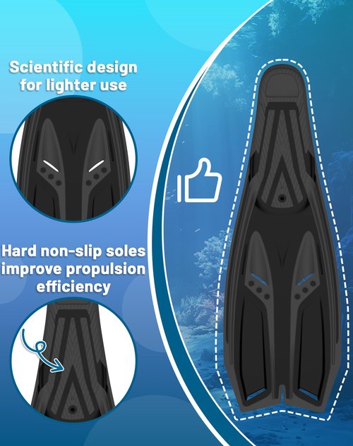 Greatever Snorkel Fins with Full Foot Pocket Durable Long Diving Fins Professional Snorkel Gear for Snorkeling Diving Freediving Adults Men Women