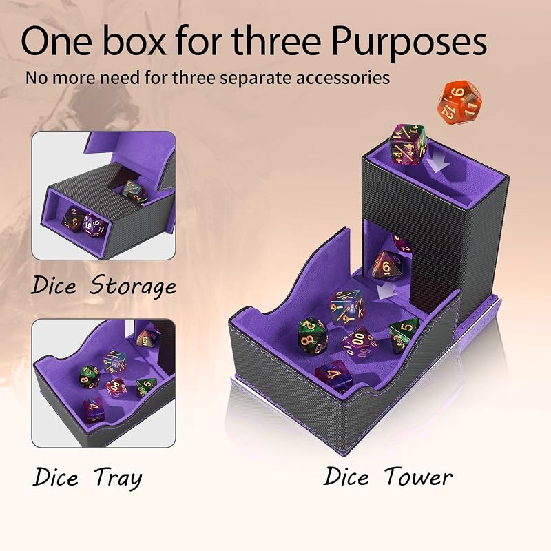 Stepane 3-in-1 Dice Tower and Tray Foldable, Black/Violet Variation