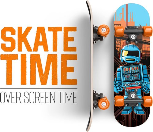 RUDEBOYS 17 Inch Mini Wooden Cruiser Graphic Beginner Skateboard (Robot Design)
