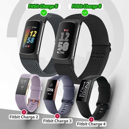 Bcuckood 5 Pack Elastic Nylon Watch Bands Compatible for Fitbit Charge 6/Fitbit Charge 5, Adjustable Breathable Replacement Stretchy Nylon Loop Wristband Sport Strap for Women Men