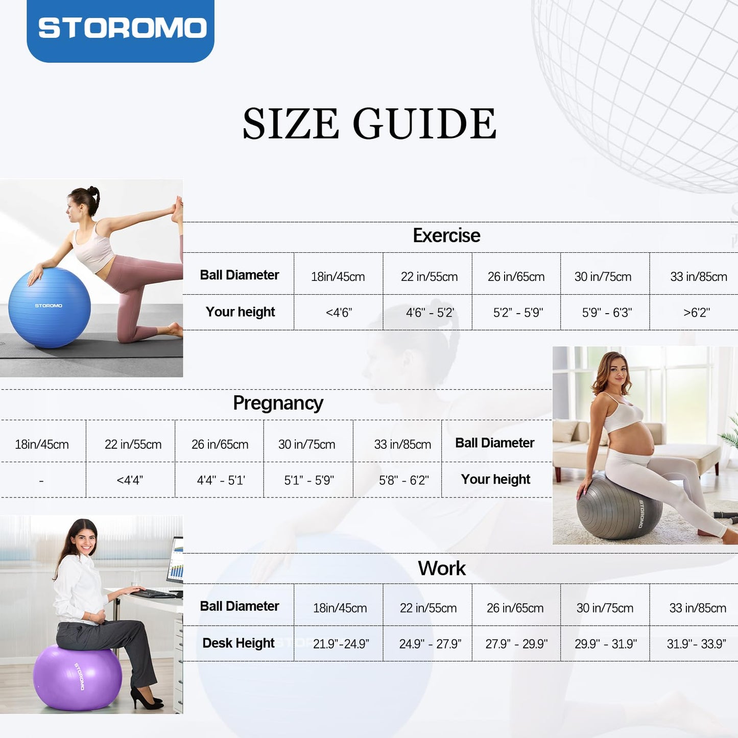 STOROMO Exercise Ball,Yoga Ball(with Exercise Tutorial)，Extra Thick Non-Slip,Holds 2500 lbs, Workout Ball for Pregnancy Birthing and Balance Stability (Purple, 45cm/17.7in)