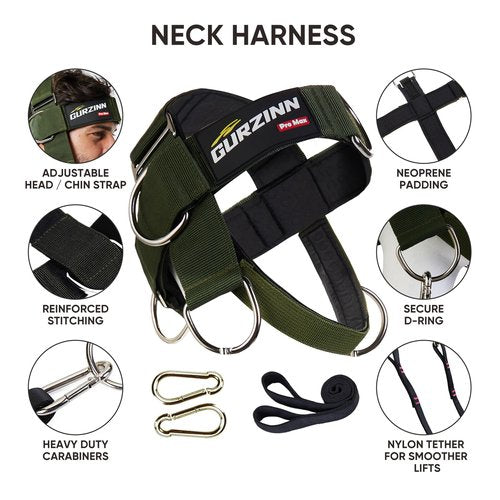 【GurZinn】 Neck Harness Trainer - Adjustable 40" (100cm) Heavy Duty Rope & Neoprene Padding | Improve Neck Strength & Reduce Neck Pain | Gym & Home Use