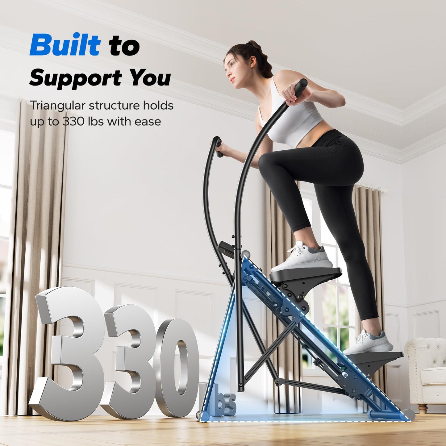 MERACH Stair Stepper, Hands & Feet Synchronized Stair Climber, Stairmaster for Full-Body Workout at Home, Compact Vertical Climber with Extended & Adjustable Pedals, Deep & Black