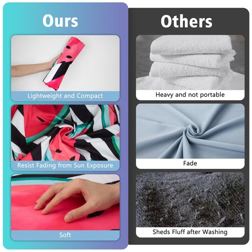 CCILAND Microfiber Thin Lightweight Beach Towel, Oversized Beach Towels for Adult, 71"X32" Microfiber Sand Cloud Beach Towels Quick Dry Towel for Beach Swimming Pool Camping (Watermelon)