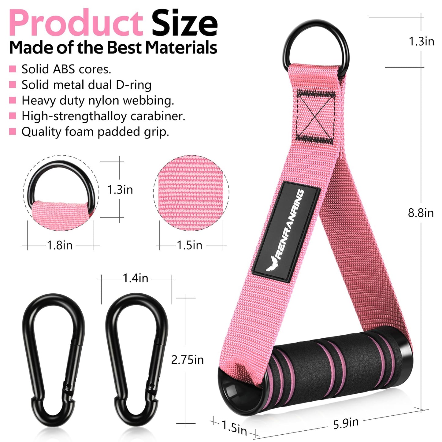 RENRANRING Gym Exercise Handles, Replacement Handle Attachments for Cable Machine Pulleys, Resistance Band and Strength Trainer, Pull Down Workout Accessories, Home Gym Add On Equipment