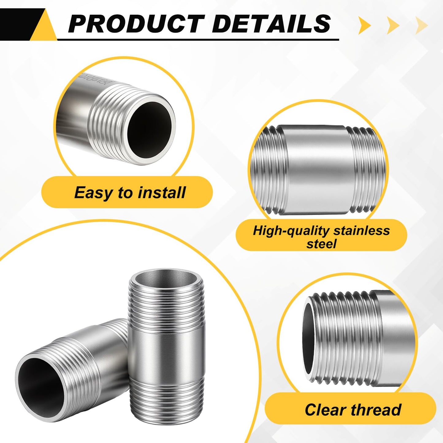 Otoolling 4 Pcs 304 Stainless Steel Pipe Fittings 3/4" NPT x 3/4" NPT Male Threaded 2" Length Nipple Cast Pipe Fittings for Oil Air Fuel