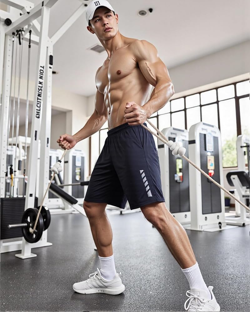 Mens Running Shorts with Pockets – 5 Pack (Black x2, Deep Grey, Navy, Grey) Athletic Gym Short
