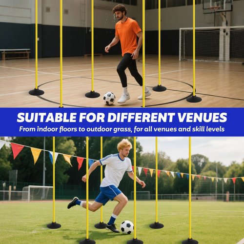 FAHKNS Agility Poles 6 Pack 67" Sports Soccer Training Poles,Detachable Speed and Agility Training Equipment with Round Rubber Base for Turf,Grass,Sand,Concrete