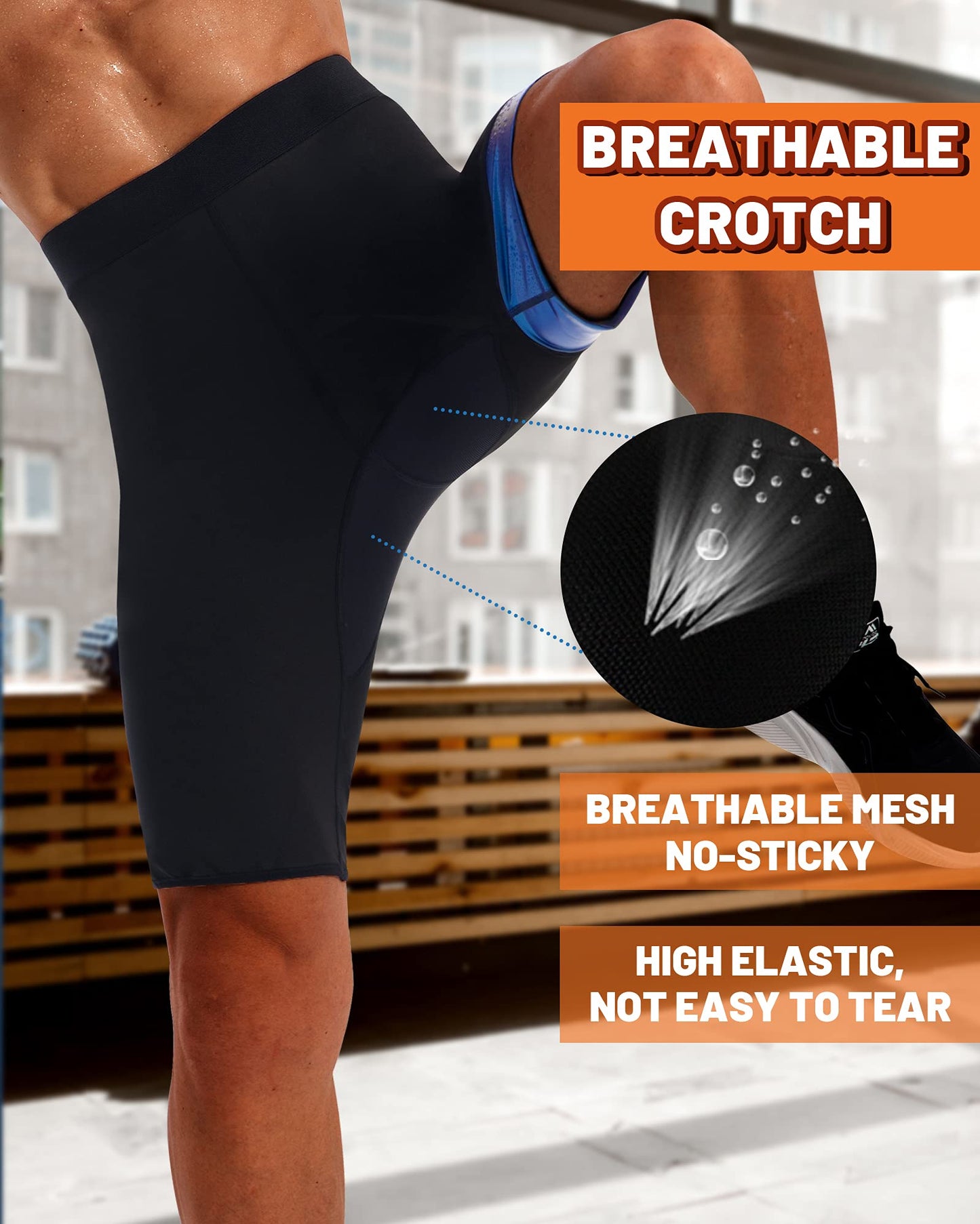 LMCOB Men's Thermo Leggings - Hot Sauna Shorts, Compression Hight Waist Pants, Workout Body Shaper, Sauna Suit (BH70011-01-XL)