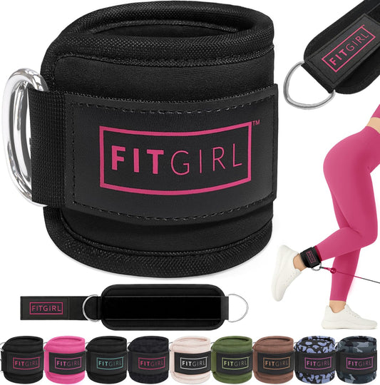 FITGIRL - Ankle Strap (Single) for Cable Machines and Resistance Bands, Work Out Cuff Attachment for Home & Gym, Glute Workouts - Kickbacks, Leg Extensions, Hip Abductors, Women Only (Black, Single)