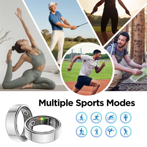 BENIO Ring Gen 2 Smart Ring, Step/Sleep/Blood Oxygen/Heart Rate Tracker for Women Men, Higher Waterproof Rating 5ATM Fitness Tracker,No Subscription Fee,for iPhone and Android (Size 8, Galaxy Sliver)