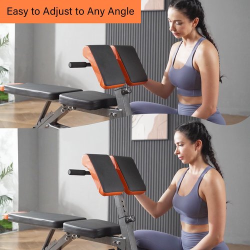 FITKS360 Adjustable Weight Bench 1000LBS??Multi-Functional Full Body Workout Equipment: Hyperextension, Roman Chair, Sit-Up Bench, Incline & Decline Bench, Flat Bench For Home Gym (Black and Orange)