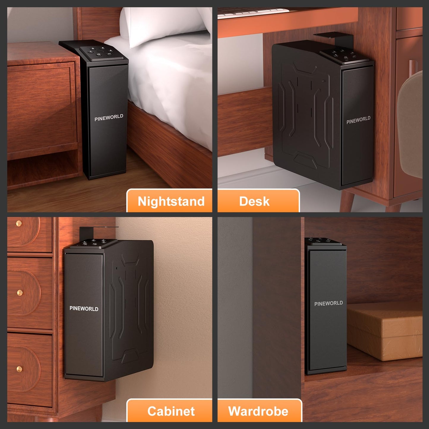 Biometric Slider Figerprint Handgun Safe with Auto Sliding Door&Keypad&Key