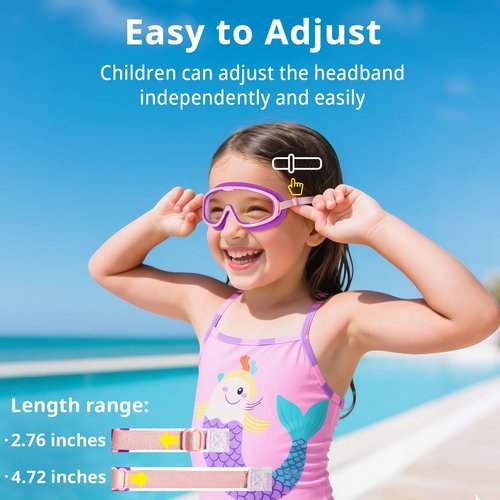 Pixel Panda 2 Pack Kids Swim Goggles with Fabric Strap for 6-14 Wide View Anti-Fog Anti-UV, No Leak No Hair Pulling Swimming Goggles Boys Girls Youth Pool Water Protection
