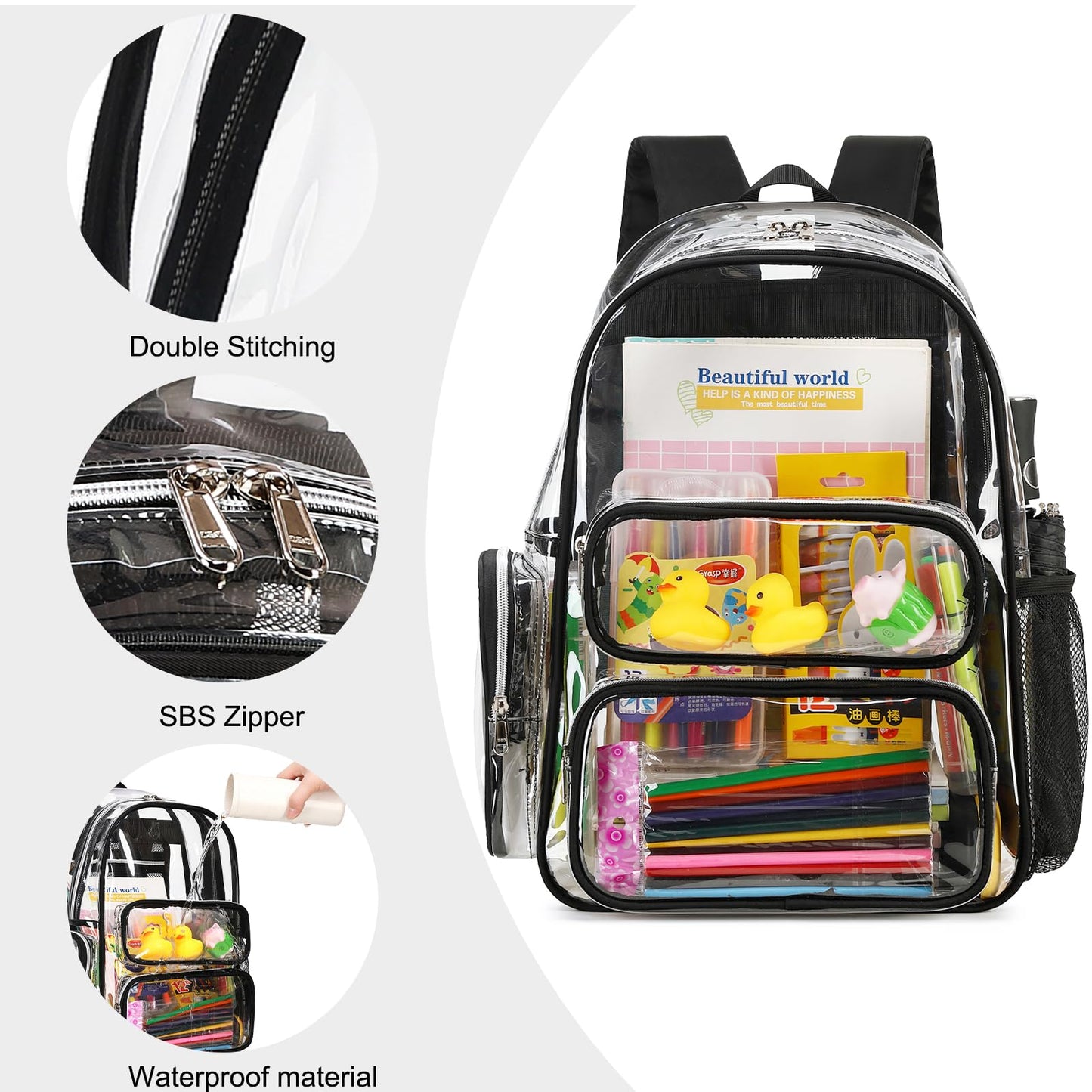 CAMTOP Clear Backpack Heavy Duty Transparent Bag for Stadium Events See Through BookBag for Student School Work Festival Sport Travel (Black)