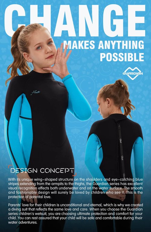 Hevto Kids Wetsuit for Boys Girls Children Toddler 3/2mm Neoprene Thermal Swimsuit Full Wet Suit in Cold Water for Swimming (K01-Blue, 10)
