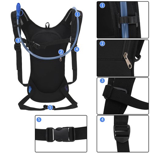 Roptat Hydration Backpack Pack with 2L Hydration Bladder - Lightweight Water Backpack Daypack Pouch for Women Men Running Riding Biking (Black) (Sliver-Laser)