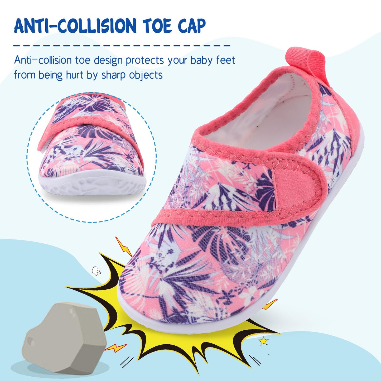 LeIsfIt Boys Girls Water Shoes Kids Aqua Socks Toddler Quick-Dry Swimming Shoes Non-Slip Summer Shoe for Beach Pool Surf, Pink Pattern, 9 Toddler